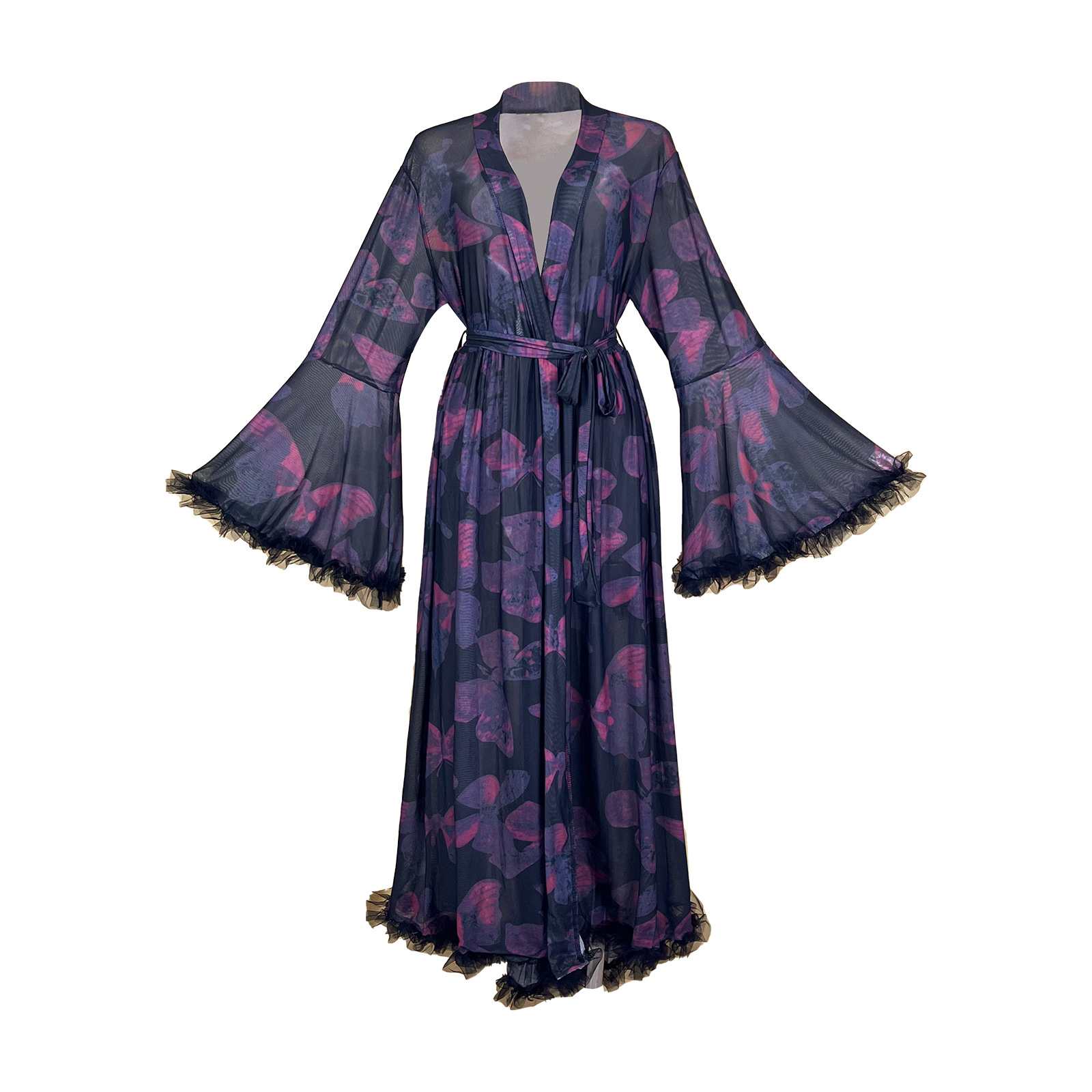 Kimono Sheer Floral - Vestaglia Estiva in Rete Trasparente Stampata