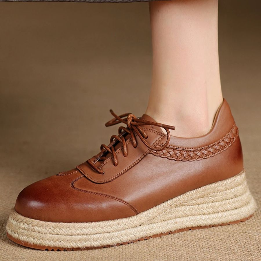 Wedge Espadrille Women - EAGSITY Scarpe oxford marroni in pelle