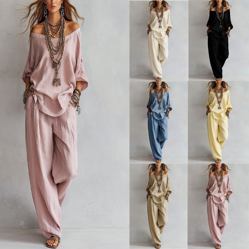 Linen Pant Wide - Completo da donna due pezzi con