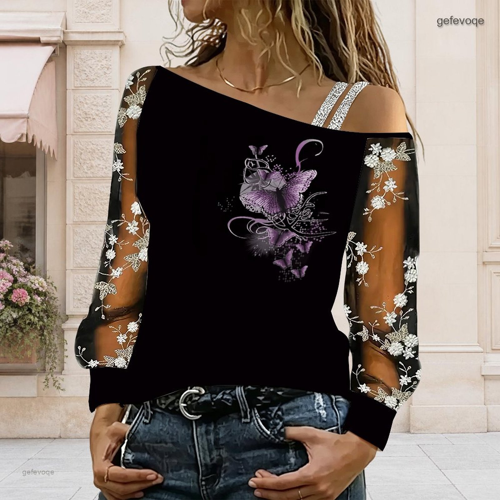 Blouse Off Shoulder - Camicetta da donna a spalla scoperta,